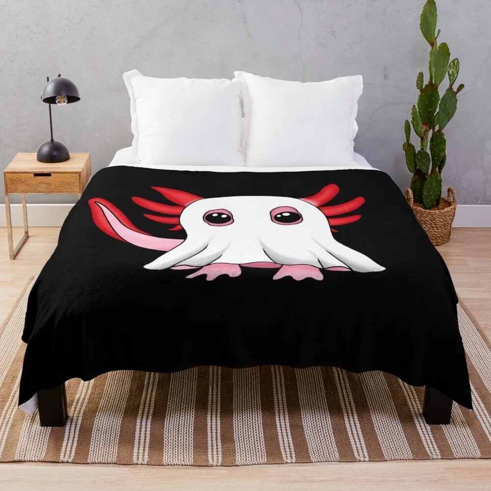 Axolotl in ghost costume Throw Blanket Thin Soft Picnic Blankets