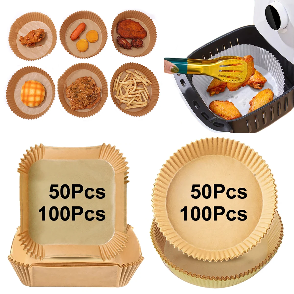 일회용 에어 프라이어 종이 논스틱 베이킹 매트, 내유성 마이크로 웨이브 바베큐 패드, 블리스 박스 베이킹 종이 라이너 액세서리