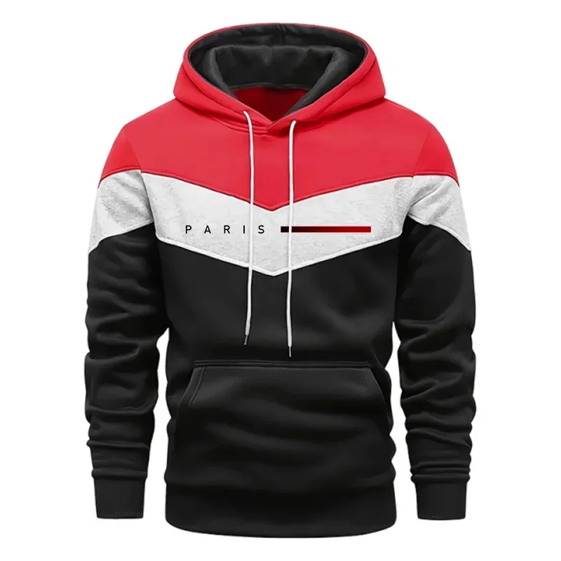 2026 Trendy Mens Hoodies Three Color Stitching Design Streetwear Pullover Sweatshirt Male Autumn Winter Casual Fashion Top