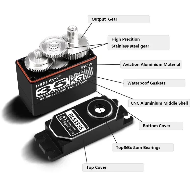 BLS3335 Servo Digital tanpa sikat 35KG 180/ 270 derajat Motor seluruh bodi logam gigi torsi daya tinggi untuk mobil RC Robot