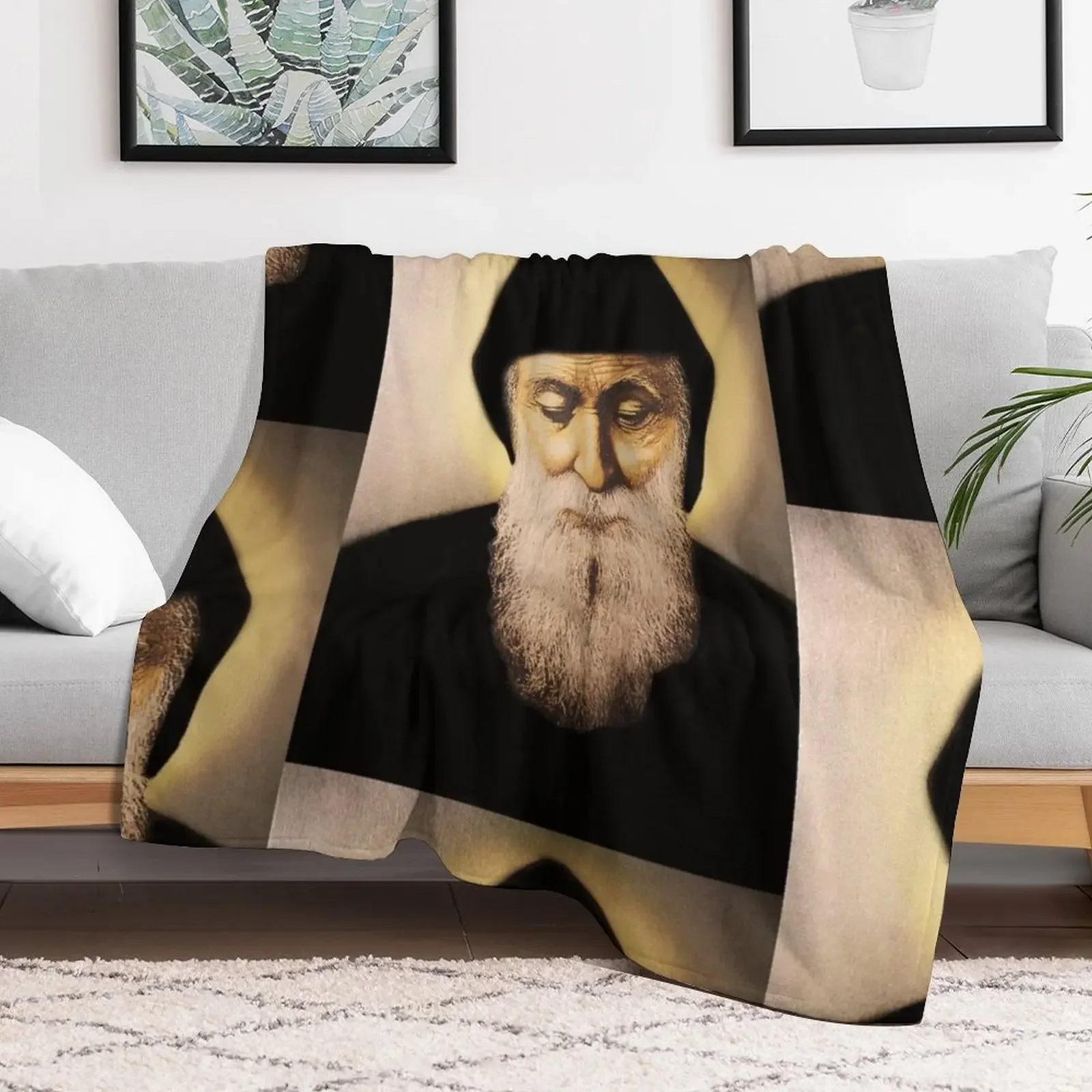 Saint Charbel in Colors Throw Blanket Cozy Napping Blanket Gift for Mom Dad
