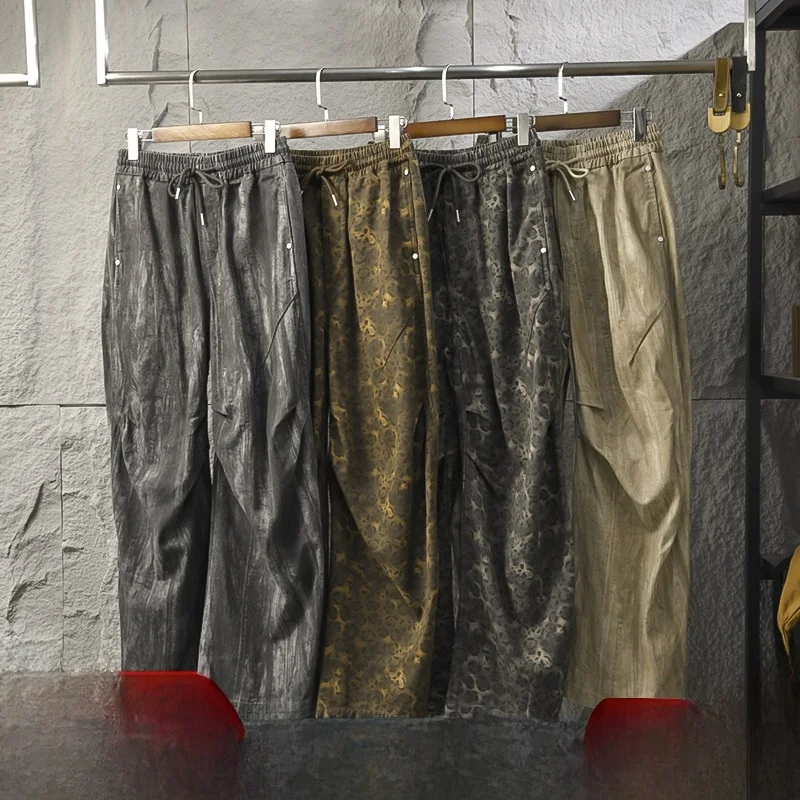 

American High-End Spring Summer Leopard Print Camouflage Loose Trousers Men's Straight Leg Casual Pants Faionable Upper Body