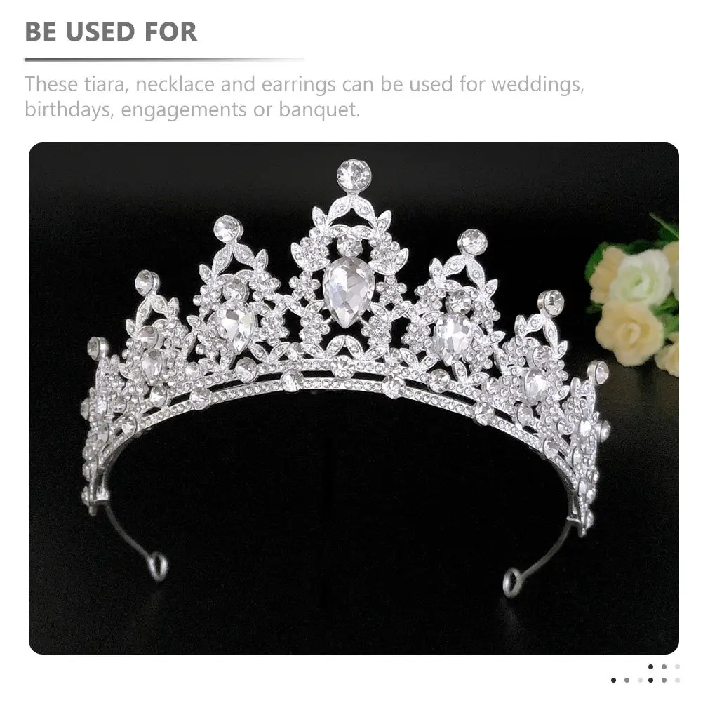 

Bridal Tiara Costume Jewelry for Women Suits Crown Wedding Bride Prom Princess Necklace and Earring Crowns