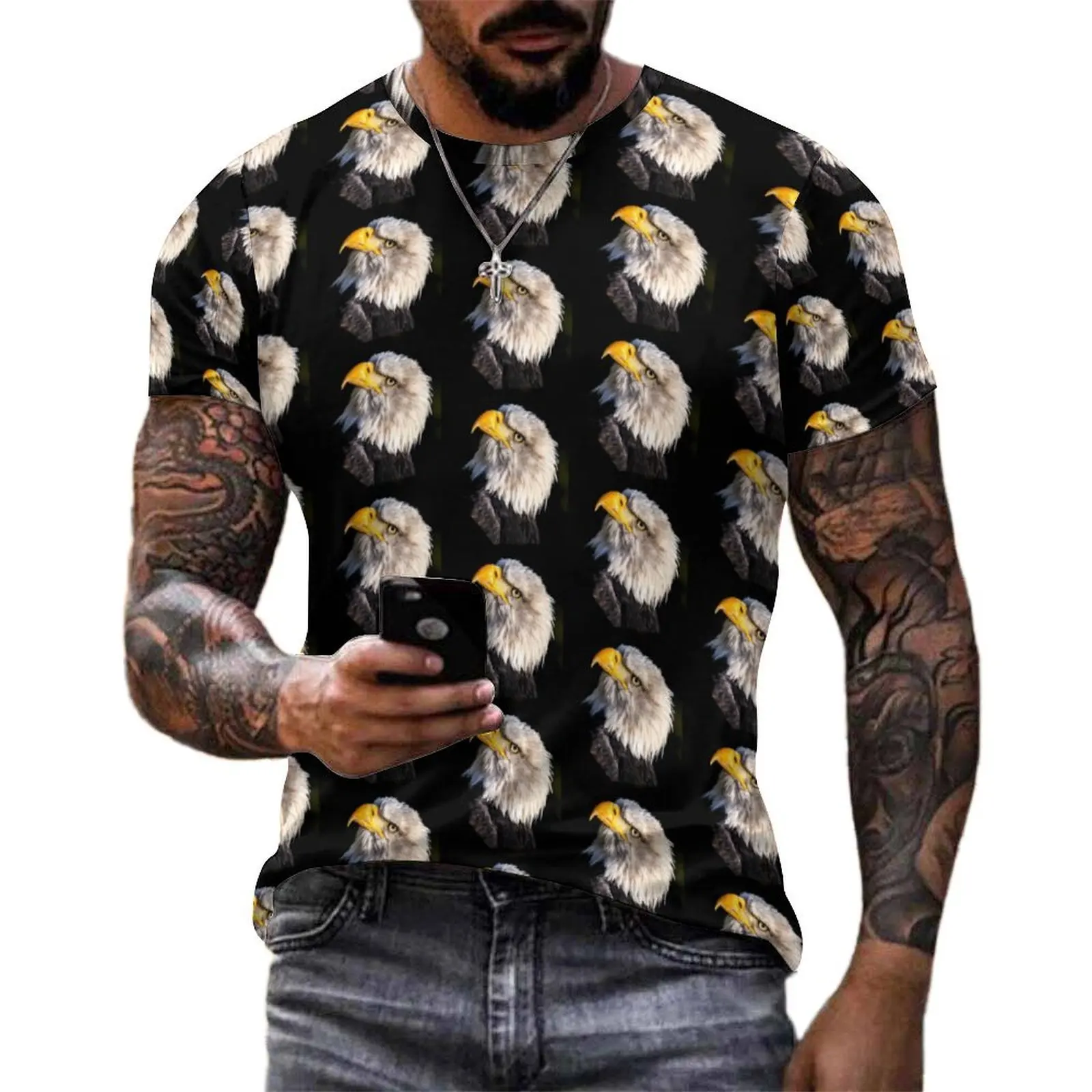 Plus Size T-Shirt Premium Bald Eagle T-Shirts Majestic USA Eagle Spirit Basic Crewneck Tee Shirt Male Vintage Custom Tees