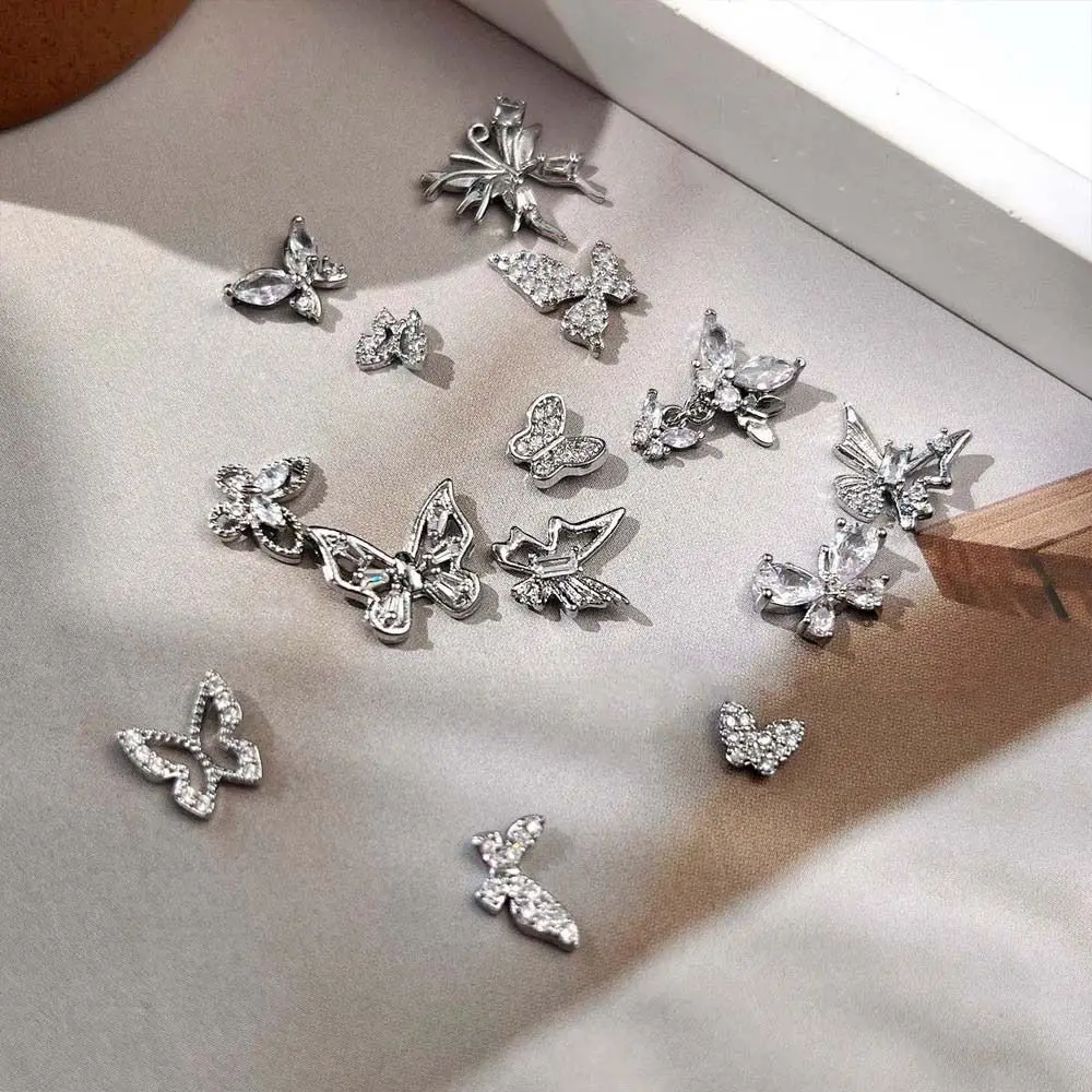 Manicure Ornaments Butterfly Nail Decorations DIY Nail Art Drills Alloy Nail Charms Butterfly Nail Accessories Zircon Silver