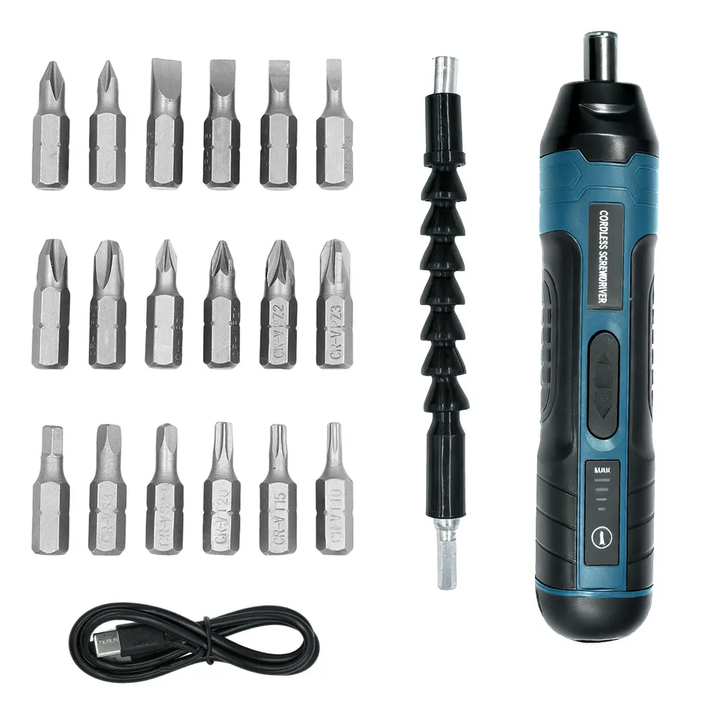 20pcs Electric Screwdriver Set USB Rechargeable 1300mah Adjustment Power Dril Multi-function Disassembly Torque Repair Tools Kit