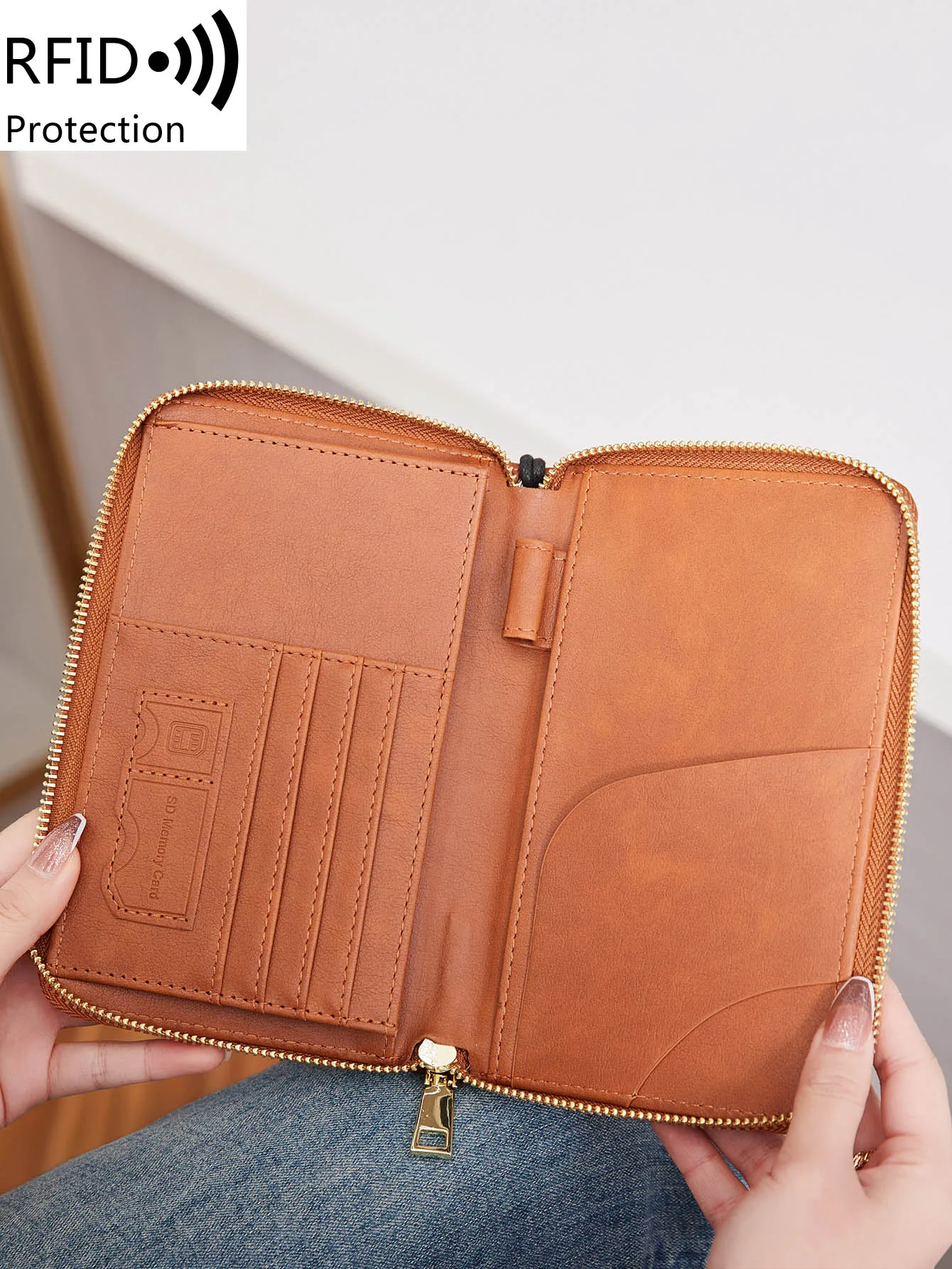 Fashionable and simple RFID multifunctional portable airplane pattern ticket clip PU leather credit card travel zipper wallet