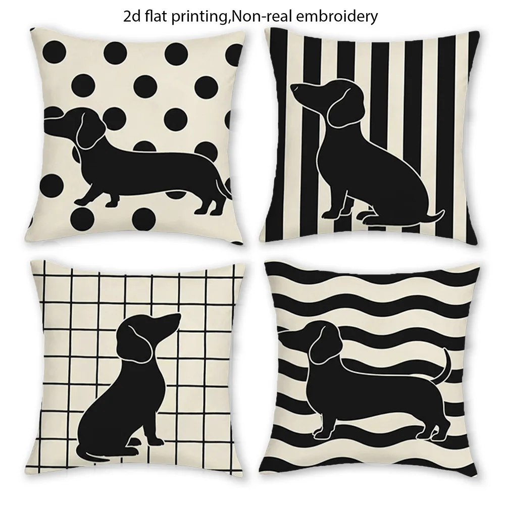 4pcs Dachshund Throw Pillow Covers Suitable for garden courtyard sofa chair decoration cushion cover, gift, pillowcase only
