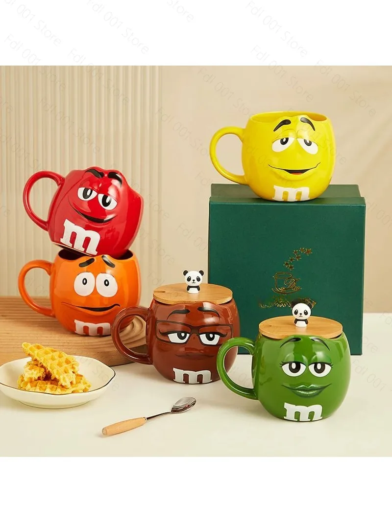 m bean cup ceramic mug high temperature resistant large capacity breakfast oat milk cup with lid spoon cute expression cup