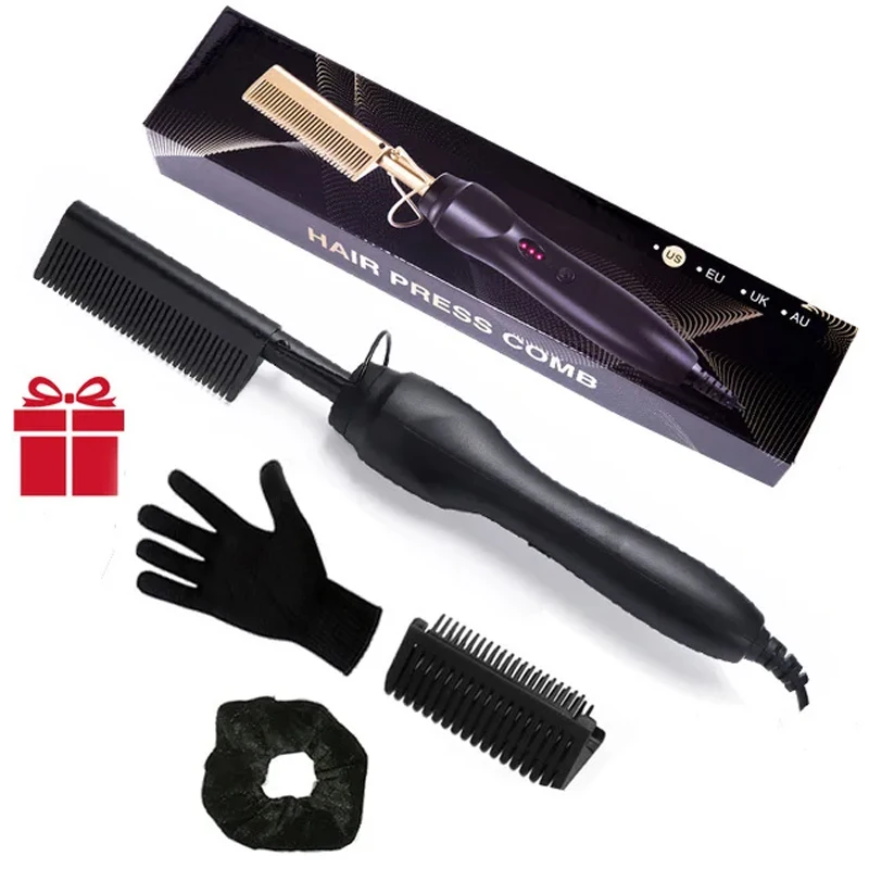 2 in 1 Electric Hair Straightener For Wigs Hot Comb Hair Curler Multifunctional Straightening Brush Flat Iron Styling Tools