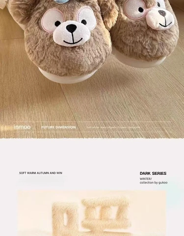 Damen-Winterhausschuhe im Bären-Design – mit Plüsch-Fleece gefütterte Hausschuhe, rutschfeste Outdoor-Slipper mit dicker Sohle und niedlichen Pfotenabdrücken – Detail 2