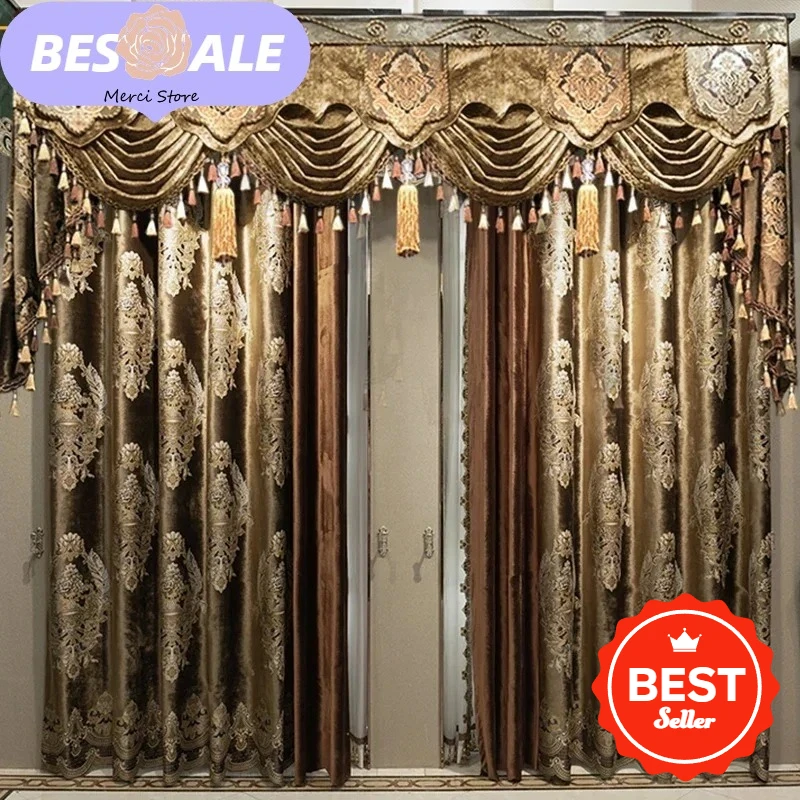

New European Style Velvet Jacquard Thickened Blackout Curtains for Living Room Bedroom Villa Thermal Insulated Luxury Drapes