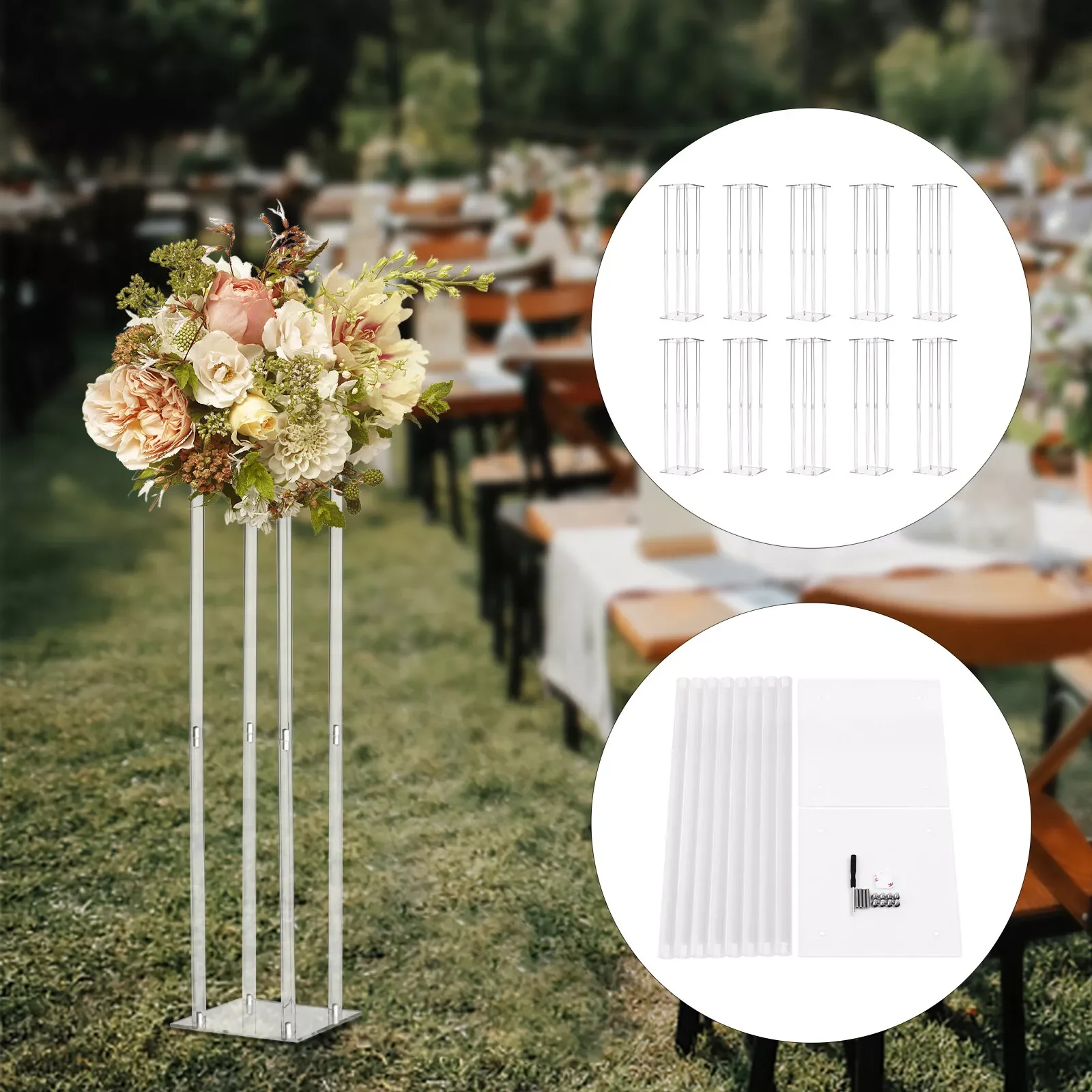 10 pcs Acrylic Wedding Flower Stand Rectangle Pedestal Vases for Table Centerpiece Decor Clear Column