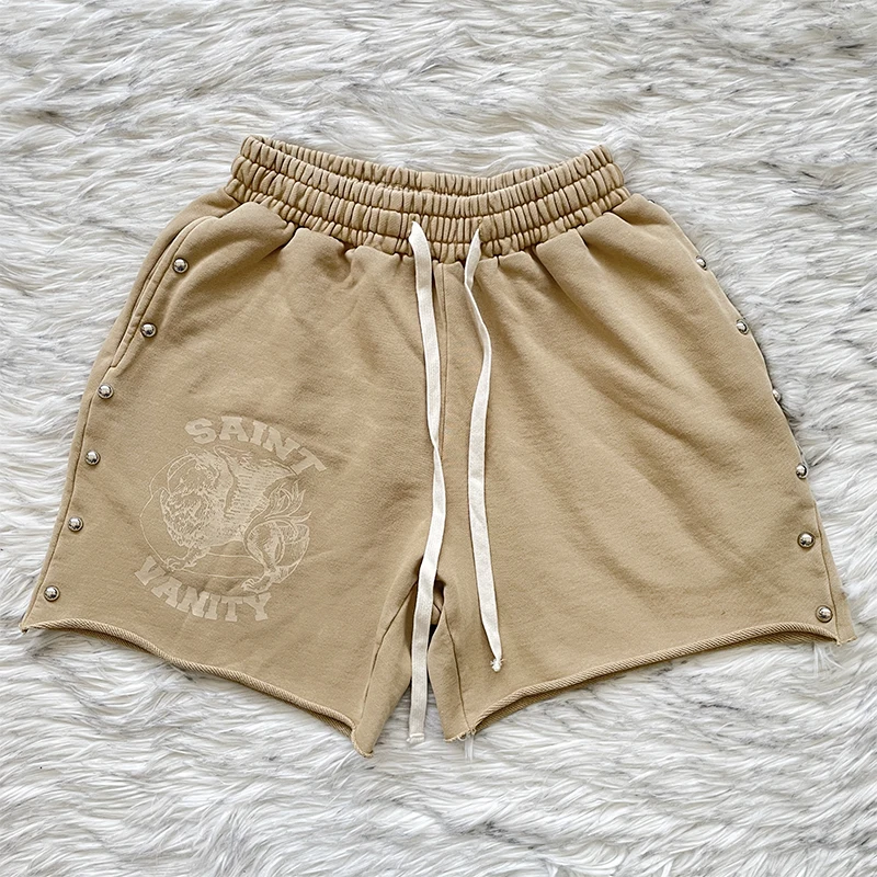SAINT VANITY Ripped Rivet Casual Sports Shorts Youth Vitality Style Summer Season Straight Leg Short Pants for Daily Wear