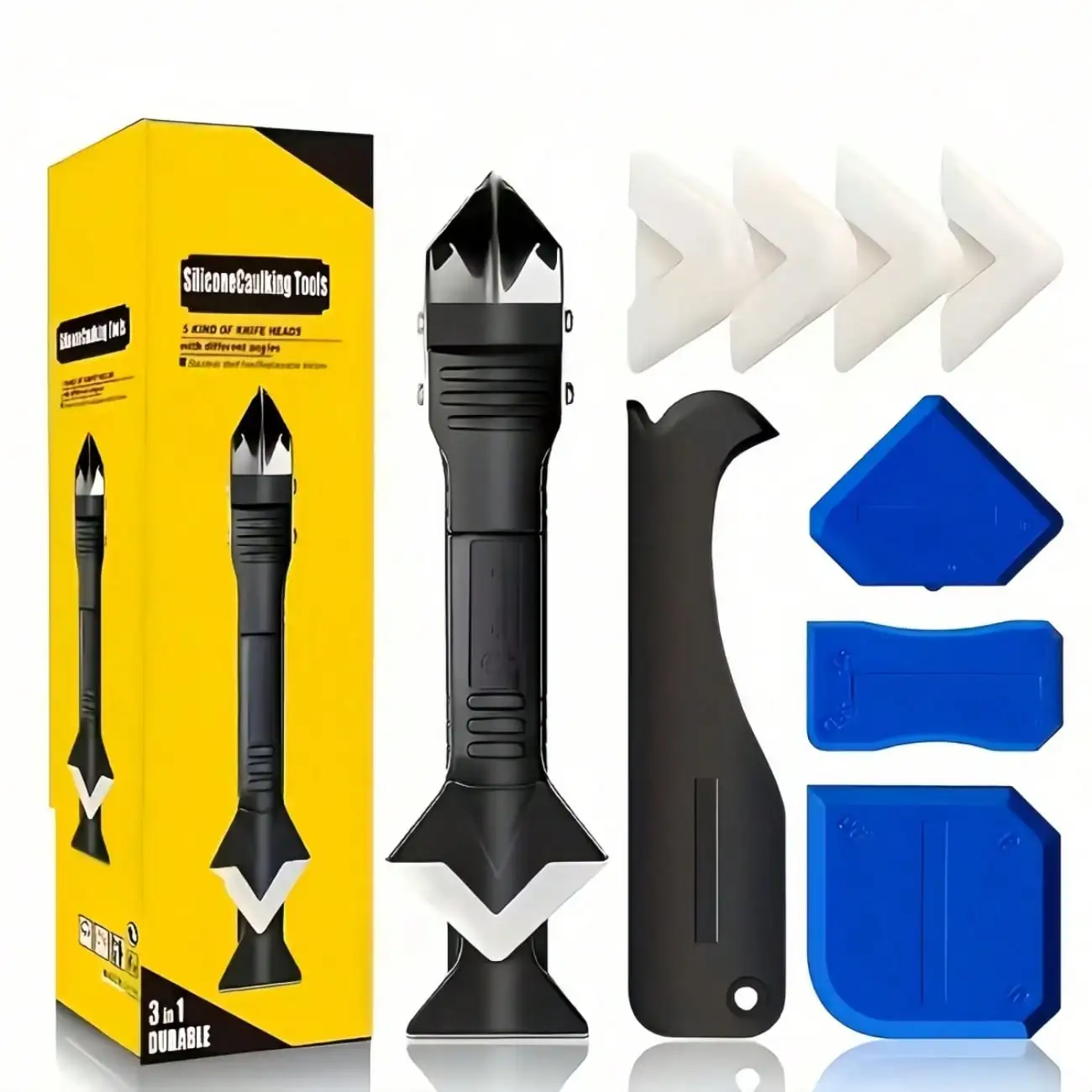 Silicone Caulking Tools-3 In 1 Sealant Finishing Tool Grout Remove Scraper Caulk Remover Glass Glue Angle Scraper For Bathroom,Kitchen,Floor,Window,Sink Joint,Frames Seal