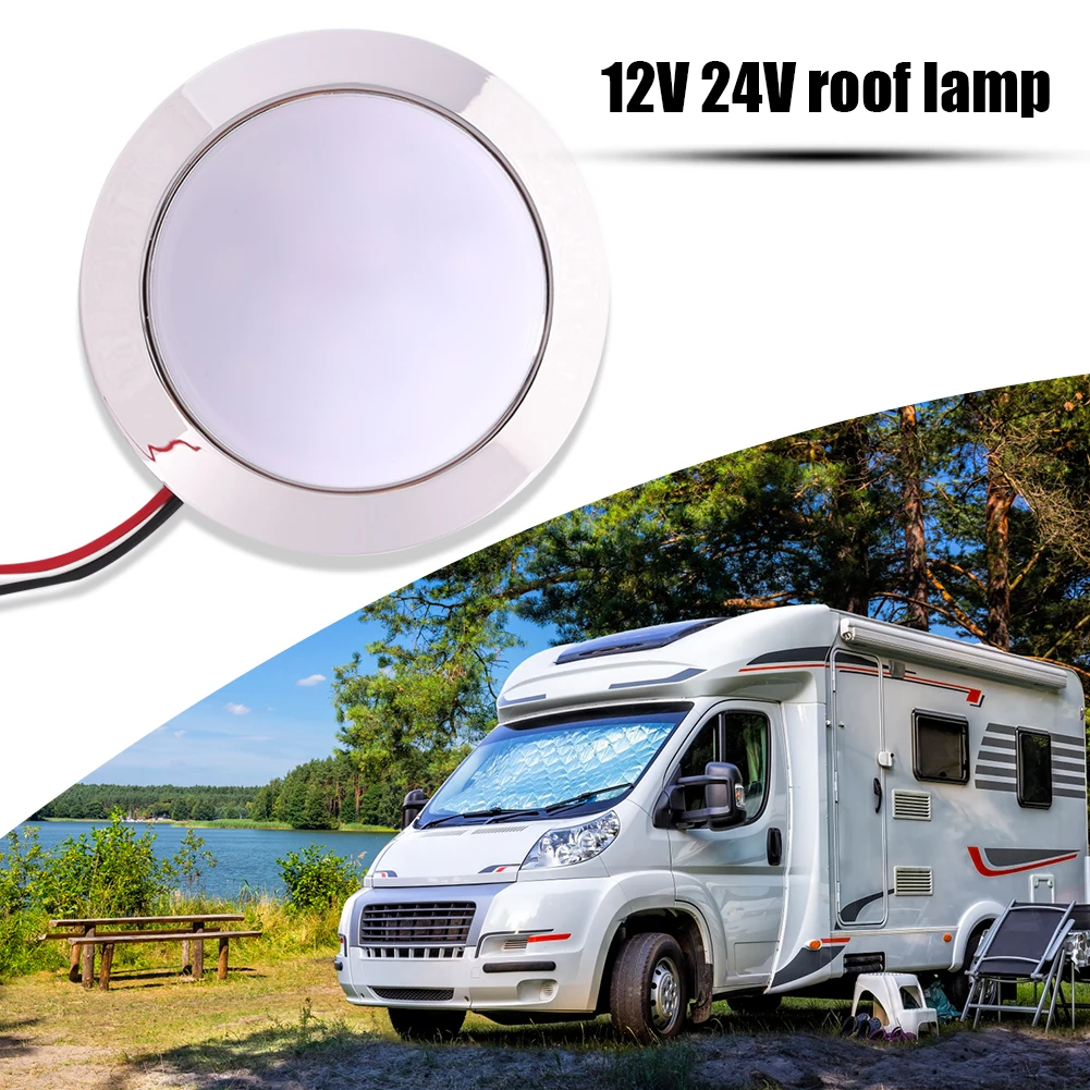 12V Recessed LED Ceiling Lights 1.8W 24 SMT LED Panel RV Ceiling Lamp Round Shape 200LM IP65 Waterproof for Boat Camping Trailer