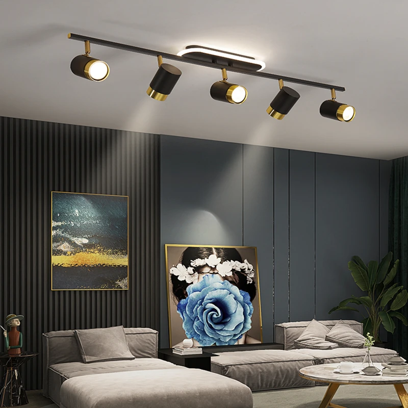 

New Simple Strip Led Chandelier With Spotlights For Living Room Bedroom Ceiling Pendant Lamp White/Black Decor Lighting Fixtures