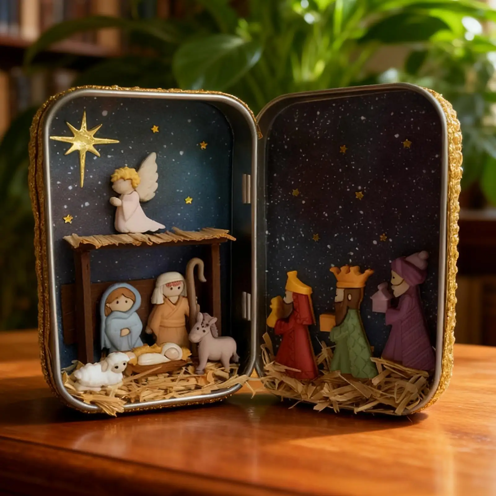 Christmas Nativity Jesus Nativity Set Family Nativity Scene Handmade Cabin Box Theater Desktop Ornaments For Xmas Decor