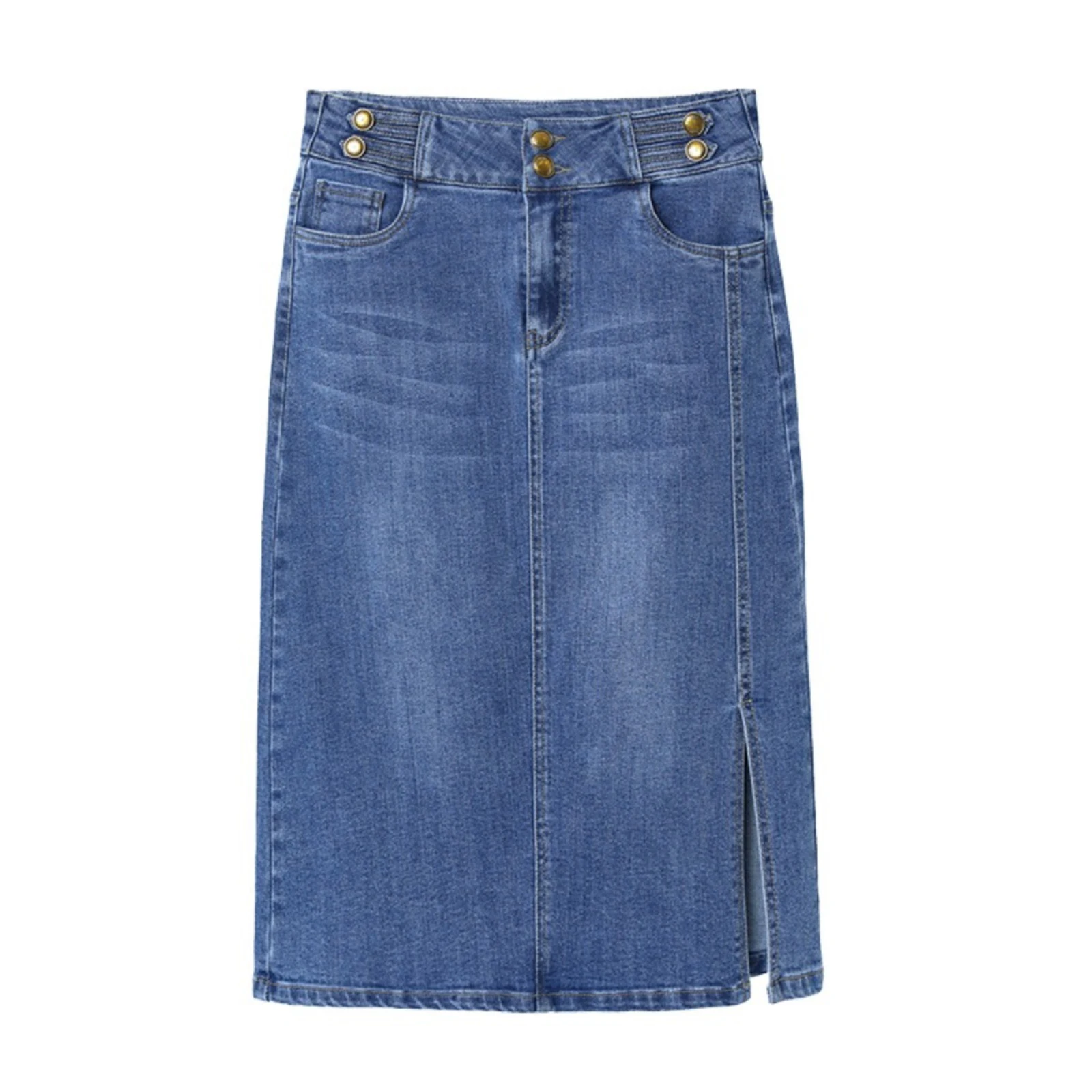 

Blue Denim Skirt For Women Summer High Waist Slim Fit Split Short Jean Skirts Ladies Casual Knee-length Wrap Hip Skirt