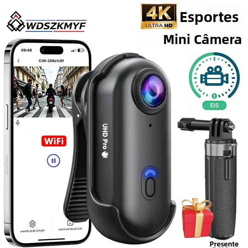Câmera de Ação Mini H88Pro 4K HD EIS WiFi Leve POV Body Cam para Motocicleta, Animais de Estimação, Esportes, Vlog, Gravador de Vídeo com Tripé Extensível