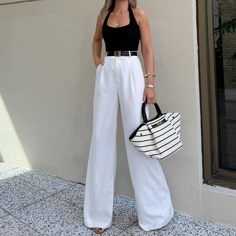Greenora Clean Girl Chic High Waist Wide Leg Pants Boho Commute Casual Spring Summer 2025