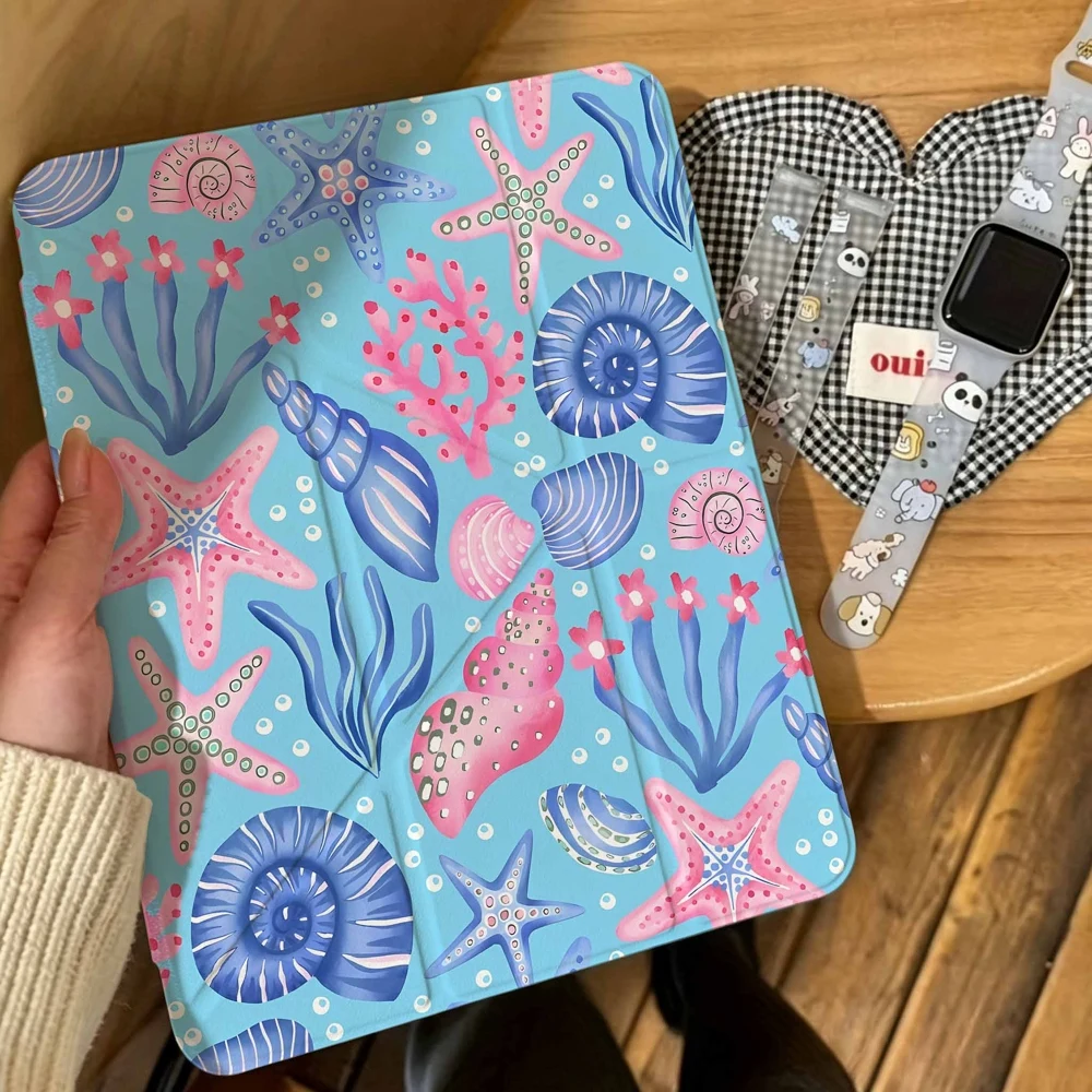 Watercolor Ocean Seashell For Samsung Galaxy Tab A8 A9 A11 S6 S7 S8 S9 S10 FE Plus Lite Protective With Pen Slot Tablet Case