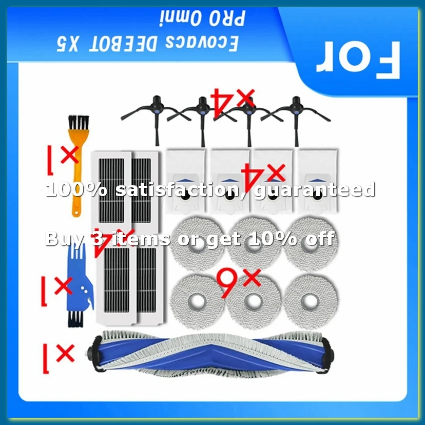 Replacement Parts for X5 PRO Omni Robot Vacuum Cleaner Roller Side Brush HEPA Filter Mop Pad Dust Bag-DTB3