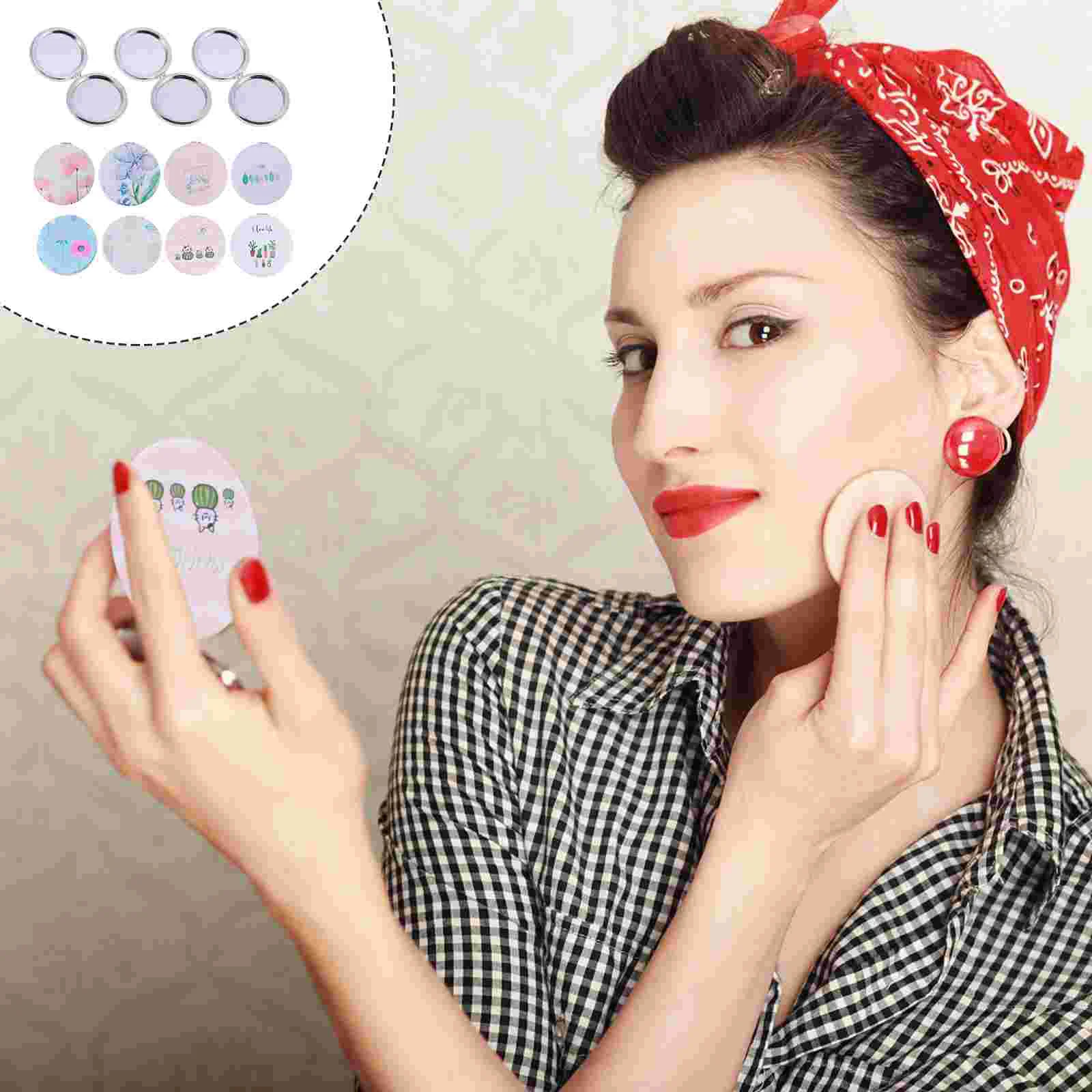 

12 Pcs Pu Double Sided Mirror Makeup Small Handheld Compact Travel Folding