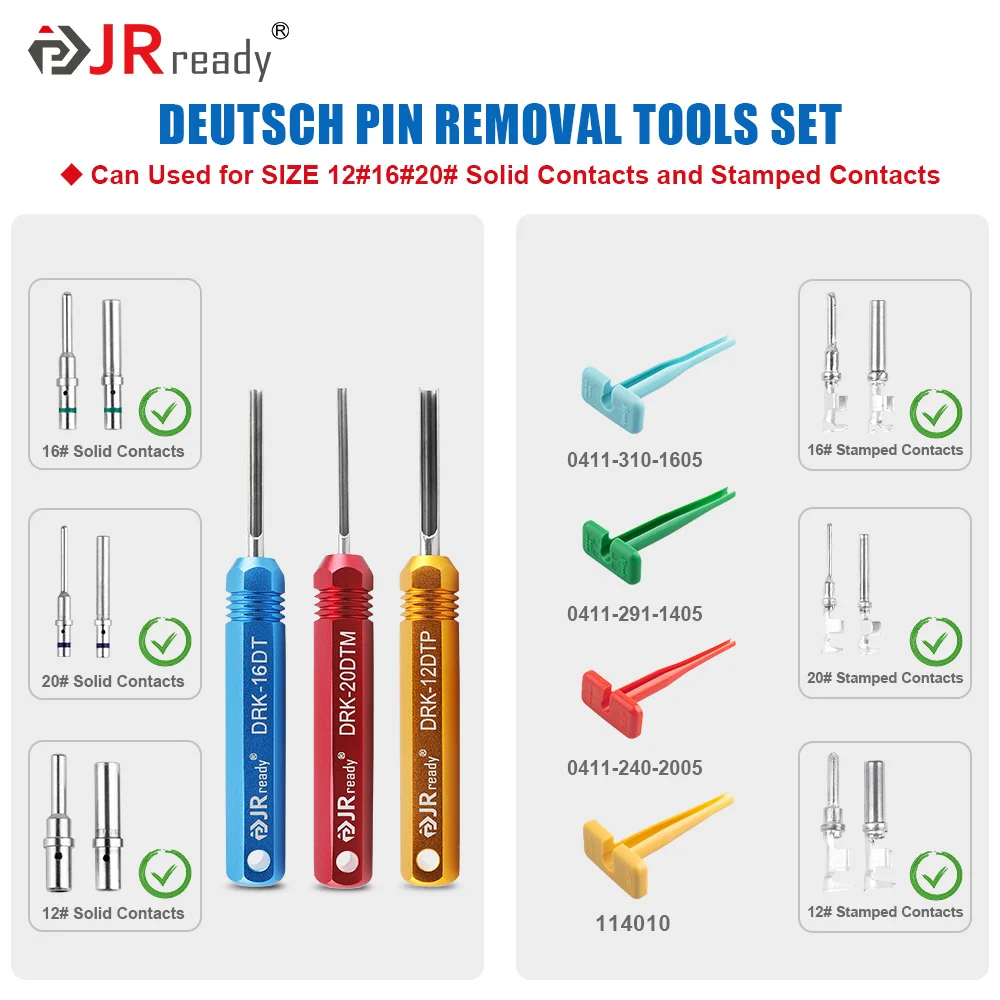 JRready Pin Extractor Tool For Solid/Stamped Contacts Terminal Removal Instrument For Deutsch Connector DT/DTM/DTP/HDP/DRC ,RT1B