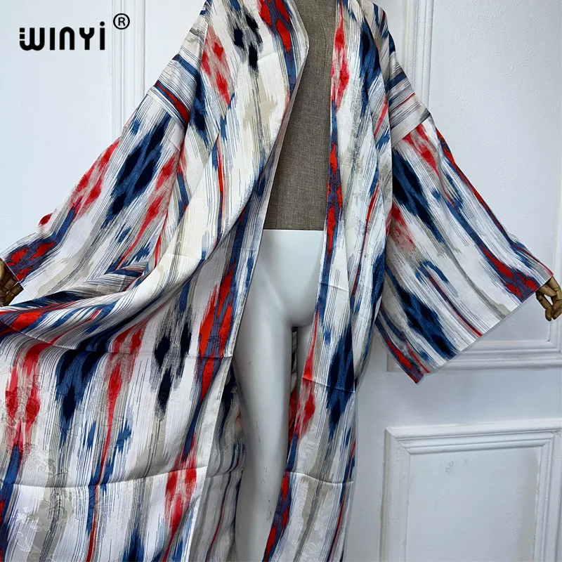 WINYI beach cover up print kimono print Dress Beach Wear Boho Cardigan abaya dubai luxury women muslim dress africa Long  coat