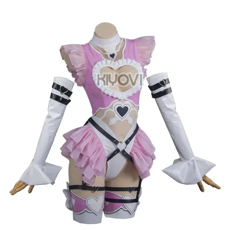 NieR:Automata DOLL 2B Cosplay Costume Valentine's Cos Maid Pink PU Pleather Babydoll Bodysuit Maid Outfit Skirt Open Bust Bikini