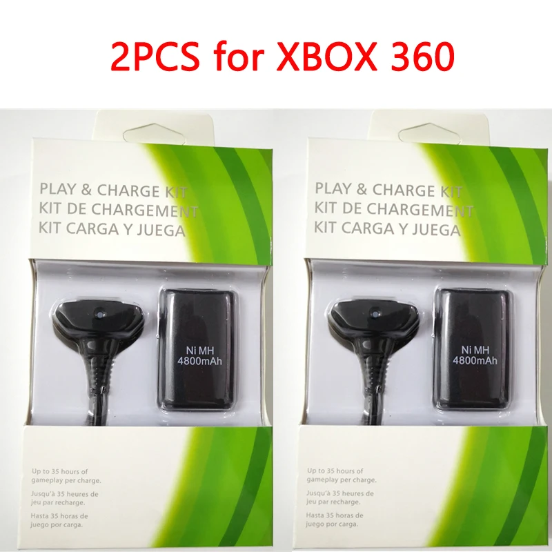 Paquete de batería recargable para Xbox360, 1 piezas, 2 piezas, 4800mAh, controlador de juego inalámbrico, baterías de repuesto con Cable de carga