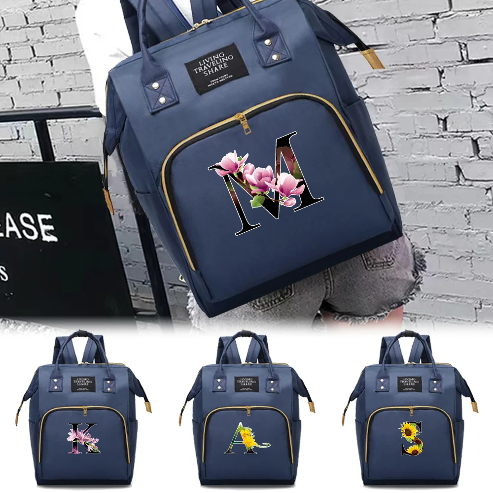 

New Mommy Pack Large Capacity Compartments Zipper Backpack Portable Ladies Casual Travel Storage Bag Flower Color Letter Series