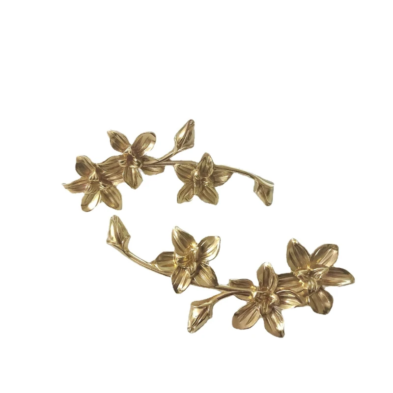 

Cute Brass Gold Flower Shaped Double Hole Drawer Door Cabinet Handle Flower Drawer Handle Bedside Dressing Cabinet Handle