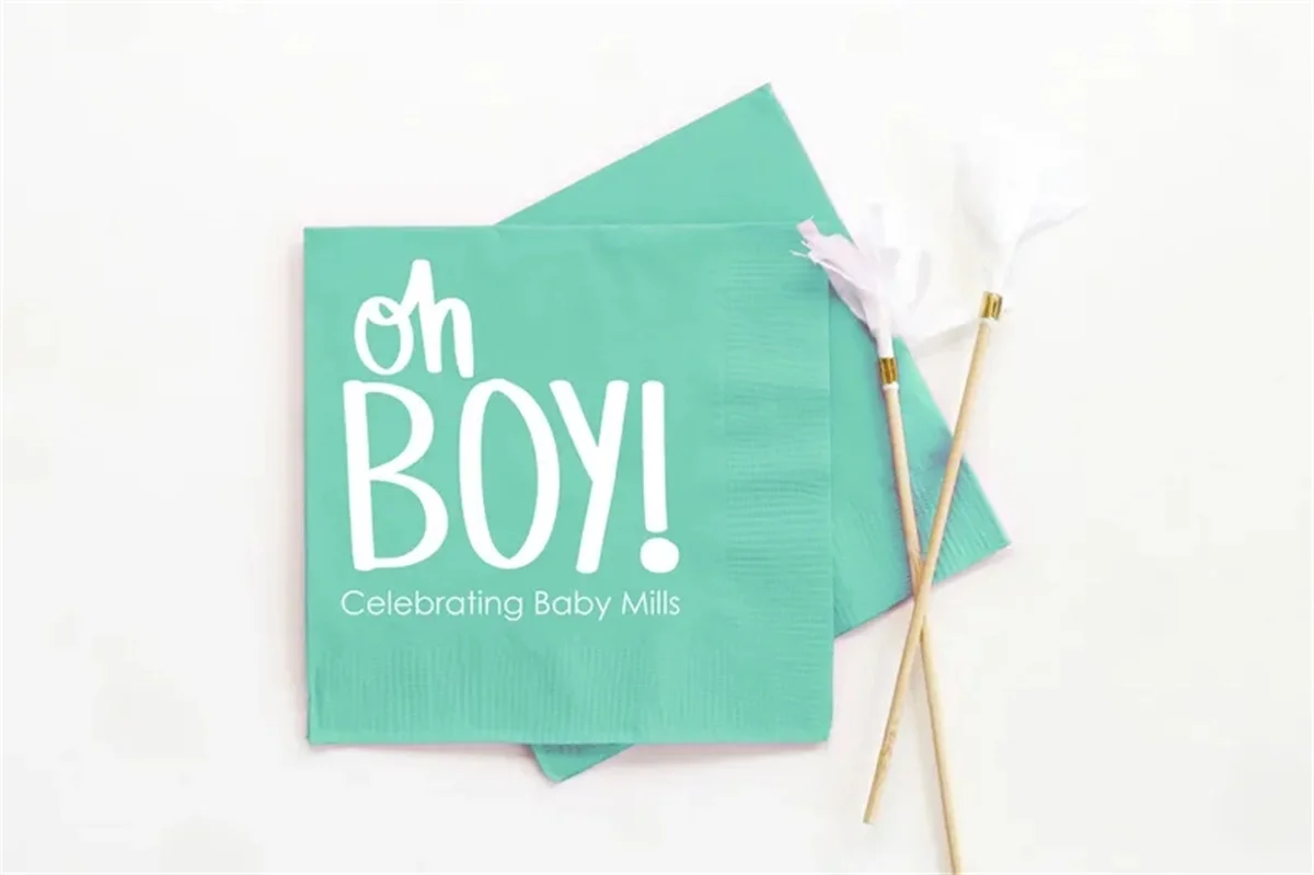 

50 PCS Personalized Boy Baby Shower Napkins Custom Oh Boy Beverage Napkins Baby Shower Decoration Ideas Gender Reveal Party Baby