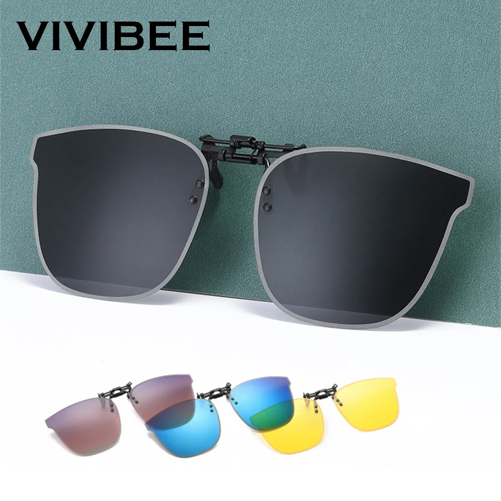 VIVIBEE Big Size Flip up Clip on Sunglasses Polarized Men Classic UV400 Photochromic Lens Sun Glasses for Women