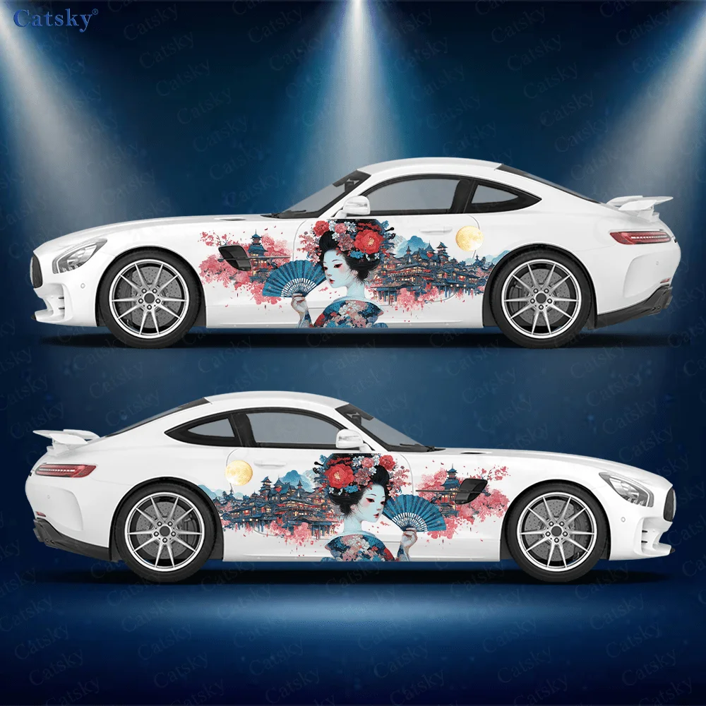 

Flower Kimono Woman Car Vinyl Wraps Decal Self-adhesive PVC Sticker Suitable for Trucks SUV Decoration Auto Accessories Gift