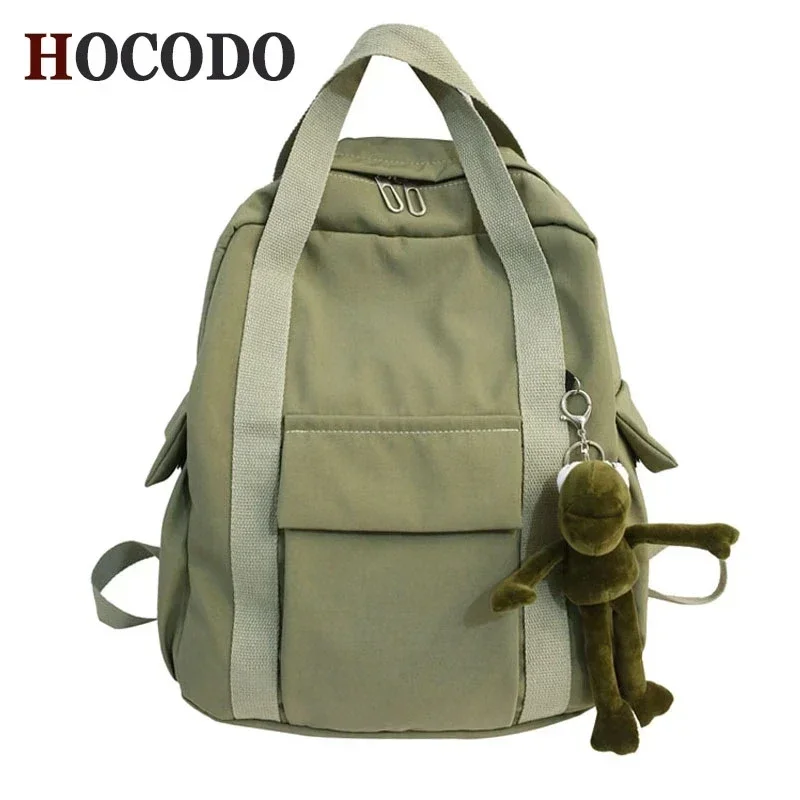 HOCODO New Solid Color Women\'S Waterproof Nylon Backpack Simple School Bag For Teenage Girl Shoulder Travel Bag School Backpack