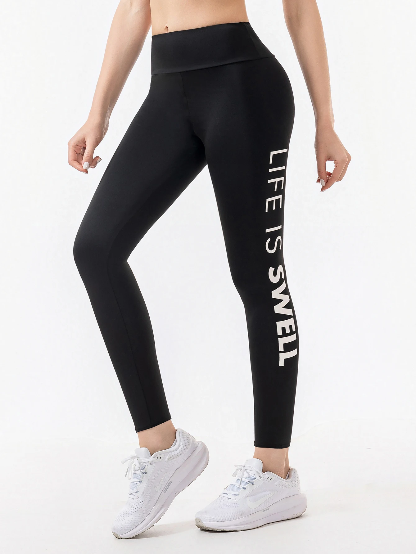 Spring and autumn thin leggings for women high-waisted tight-fitting slimming long pants with printed letters nine-inch pant