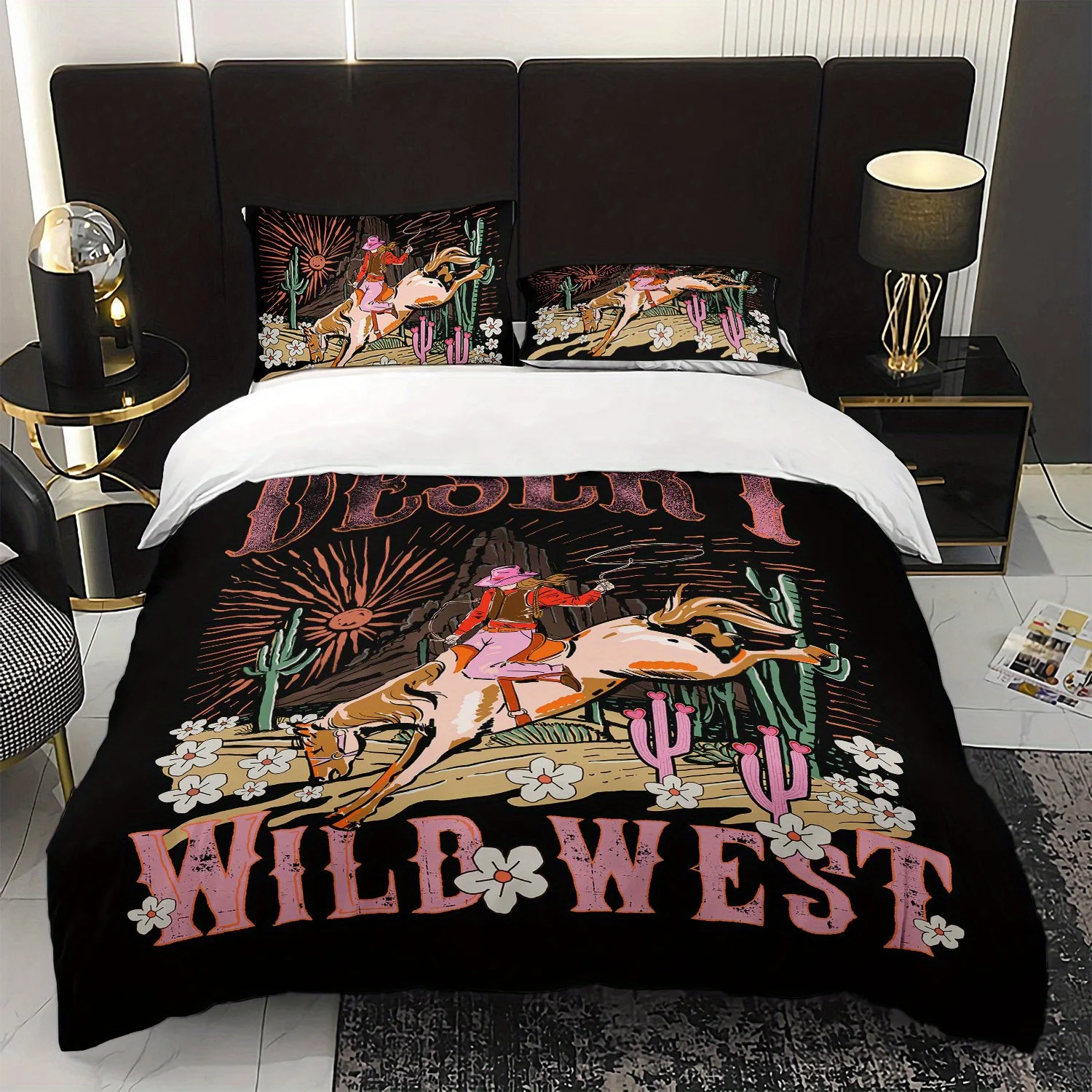 

3pcs Cowgirl Wild West Bedding Duvet Cover Set Wild West Bedding Quilt Set Bohemian Themed Bed Quilt Set Vintage Cowgirl