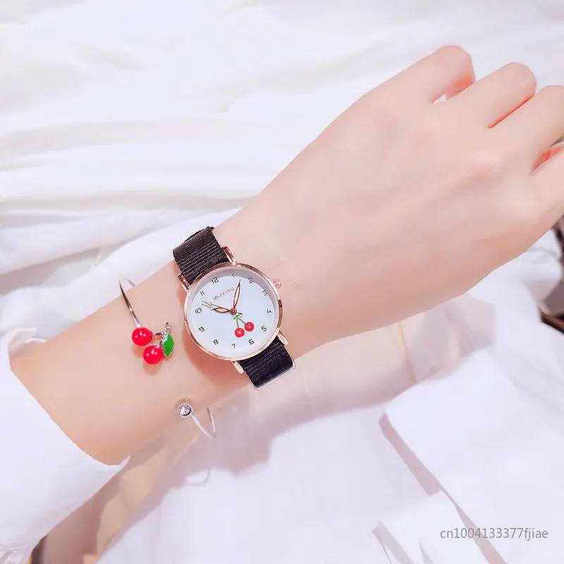 Girls Watch Cute Pretty Princess Style Children Watches Kids Student Canvas Quartz Lovely Cherry Wristwatches Clock Relogios