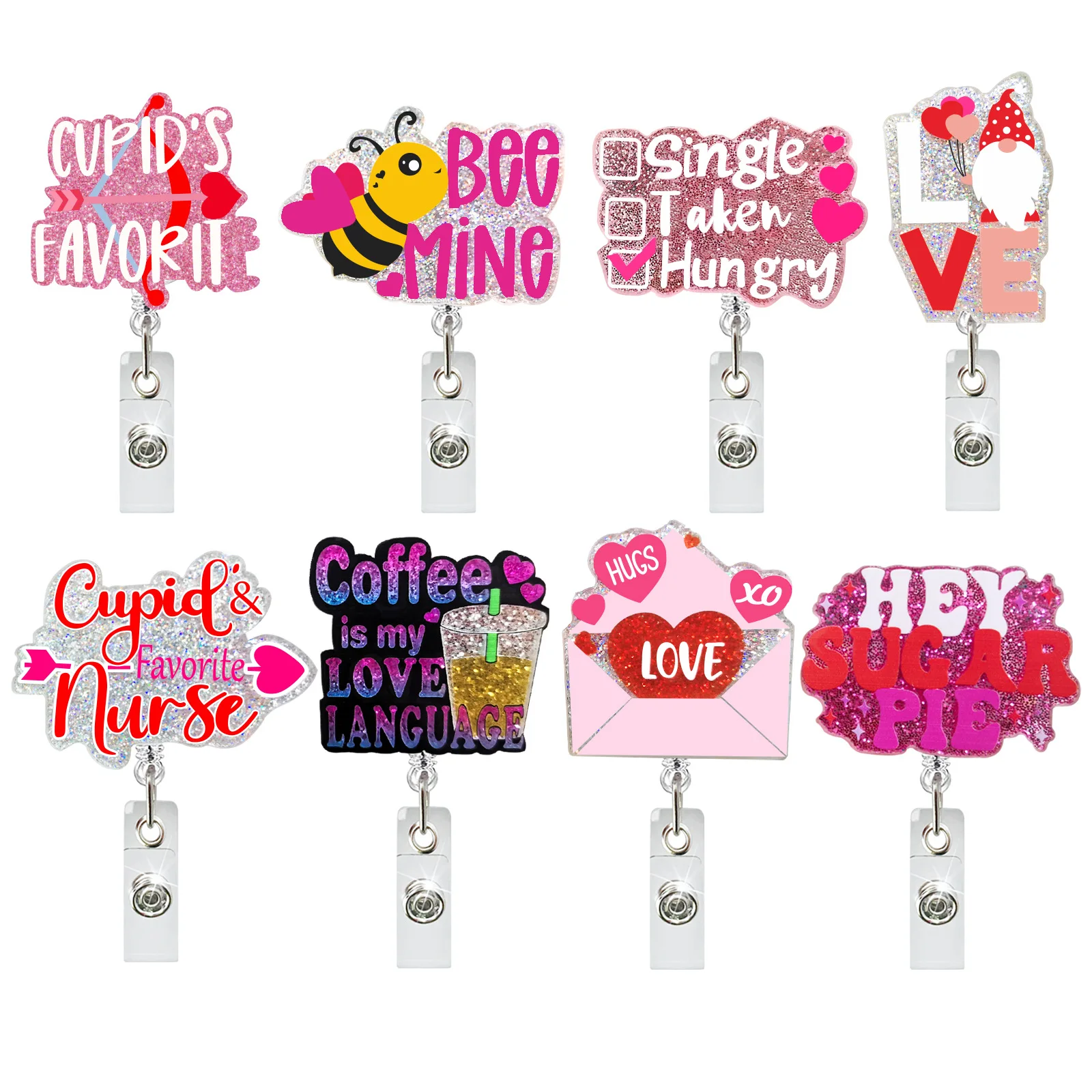 Acrylic Retractable Badge Reel Id Badge Holder Valentine'S Day Gift For Doctor And Nurse Key Chain Accessories Gifts For Friend