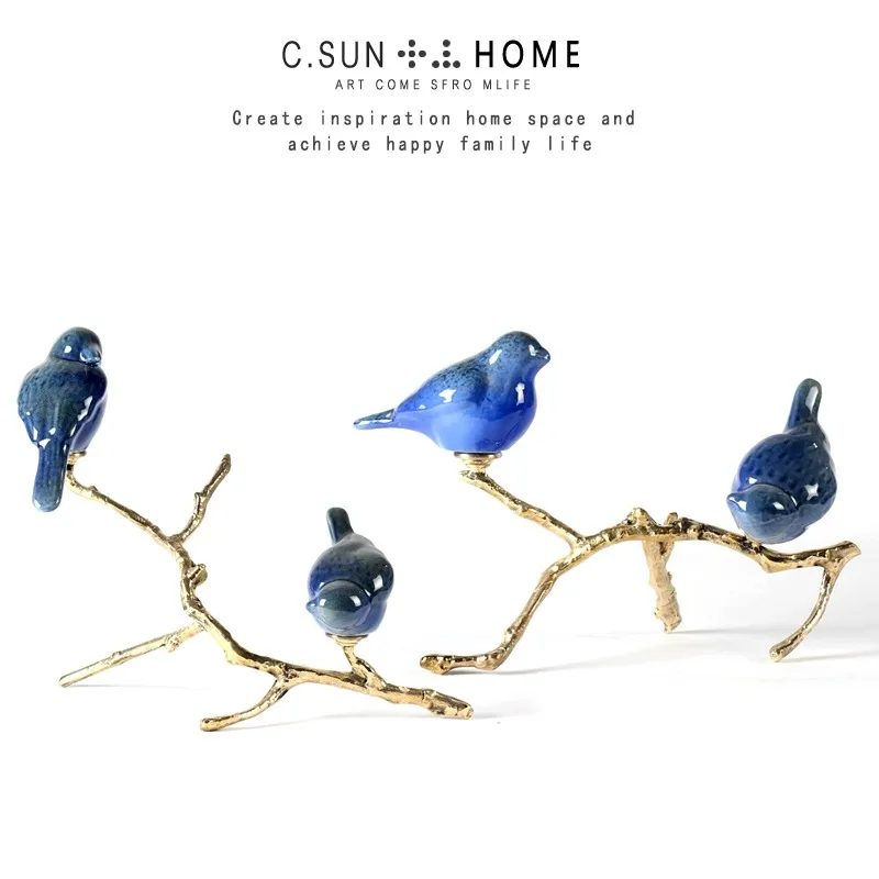 Model Room Office Decoration Modern Simple Home Light Luxury Decoration Creative Ceramic Flower and Bird Crafts