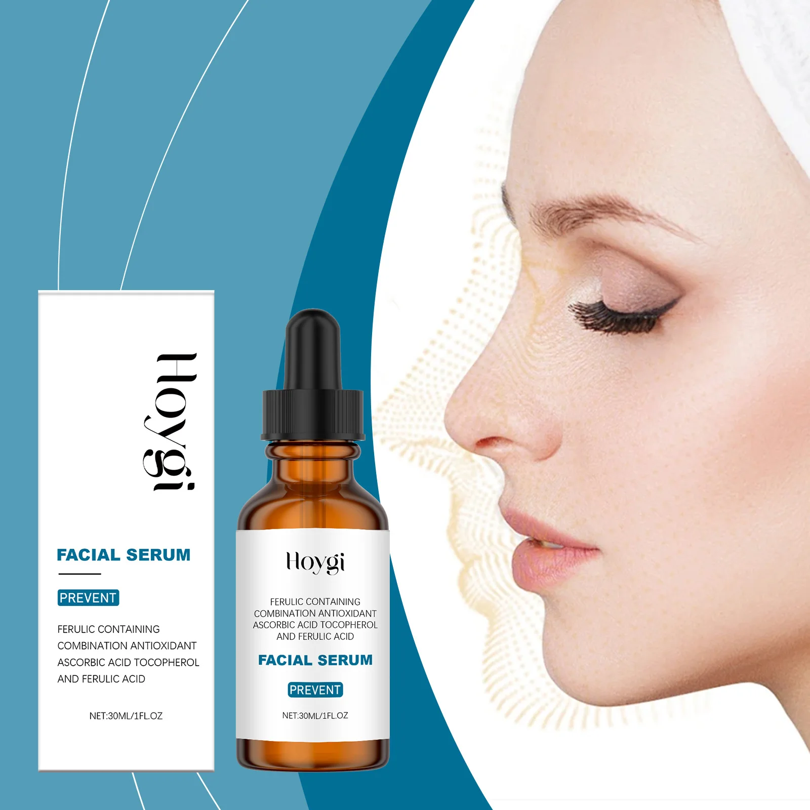 Sérum à l'acide ferulique avec vitamine C & E - Sérum visage antioxydant de 1 oz pour anti-âge et éclaircissant la peau