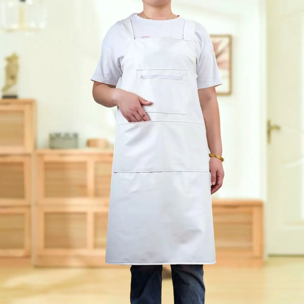 Waterproof Oilproof Leather Bib Korean Style Kitchen Apron Comfortable Shoulder Strap Unisex Professional Chef Cooking Smock