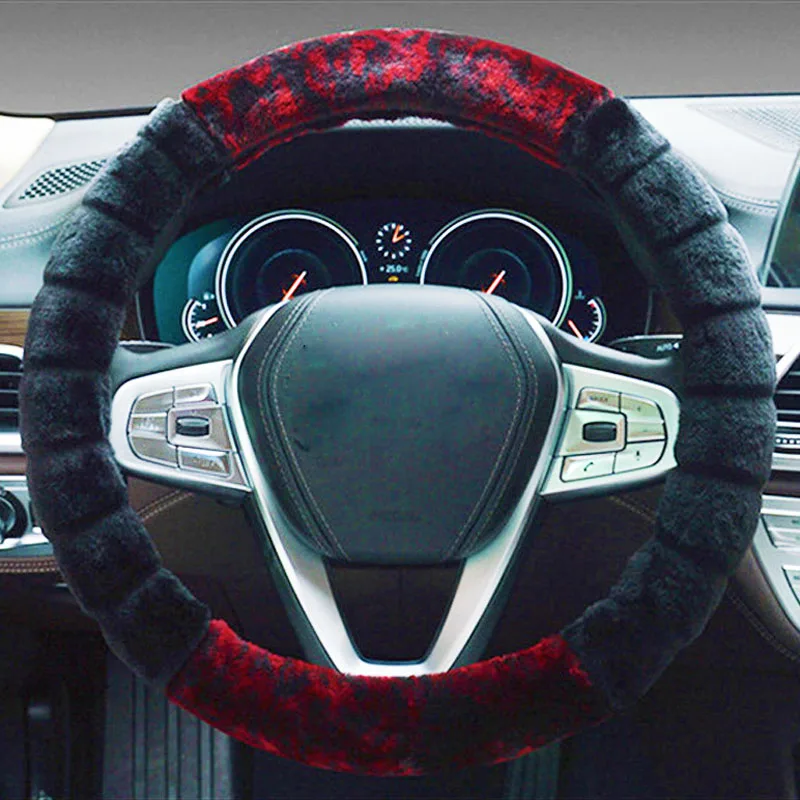 38cm Winter Warm Faux Fur Steering Wheel Cover Soft Plush Handlebar Protector for Cars Universal Anti-Slip Auto Accessories
