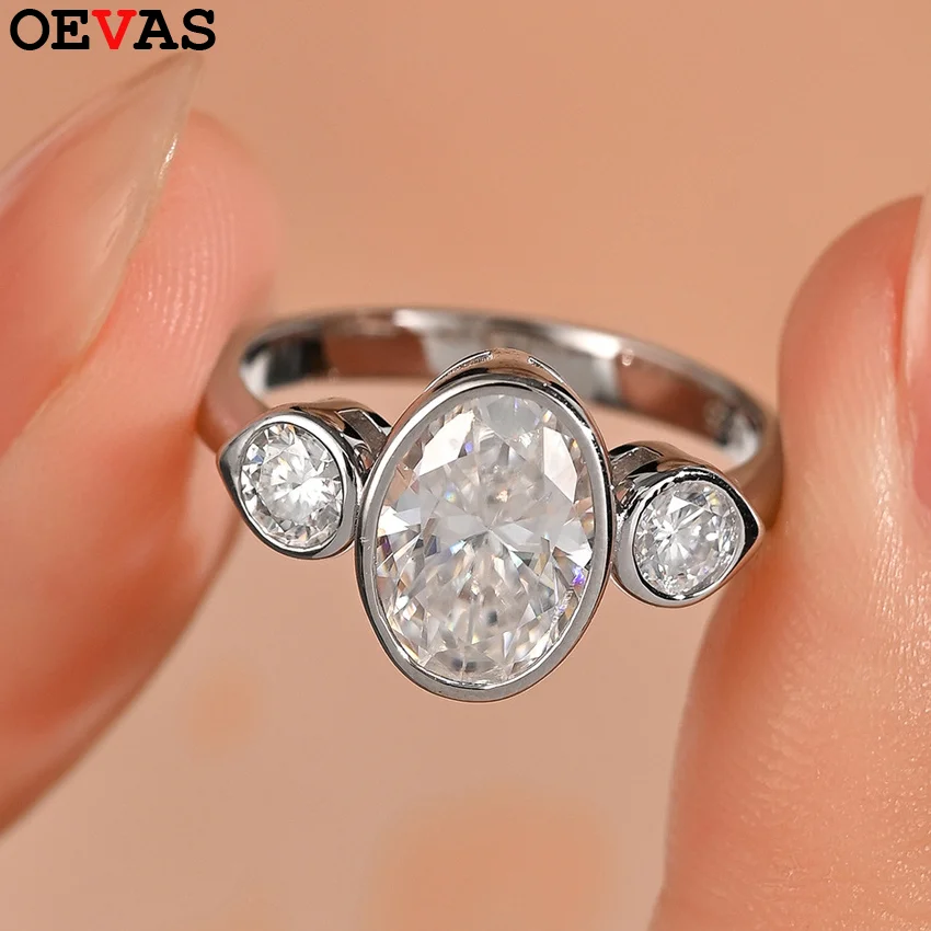 

OEVAS 2,5 карата овальные кольца с 3 камнями из муассанита для женщин S925 посеребренные 18-каратного золота обручальные кольца ювелирные изделия