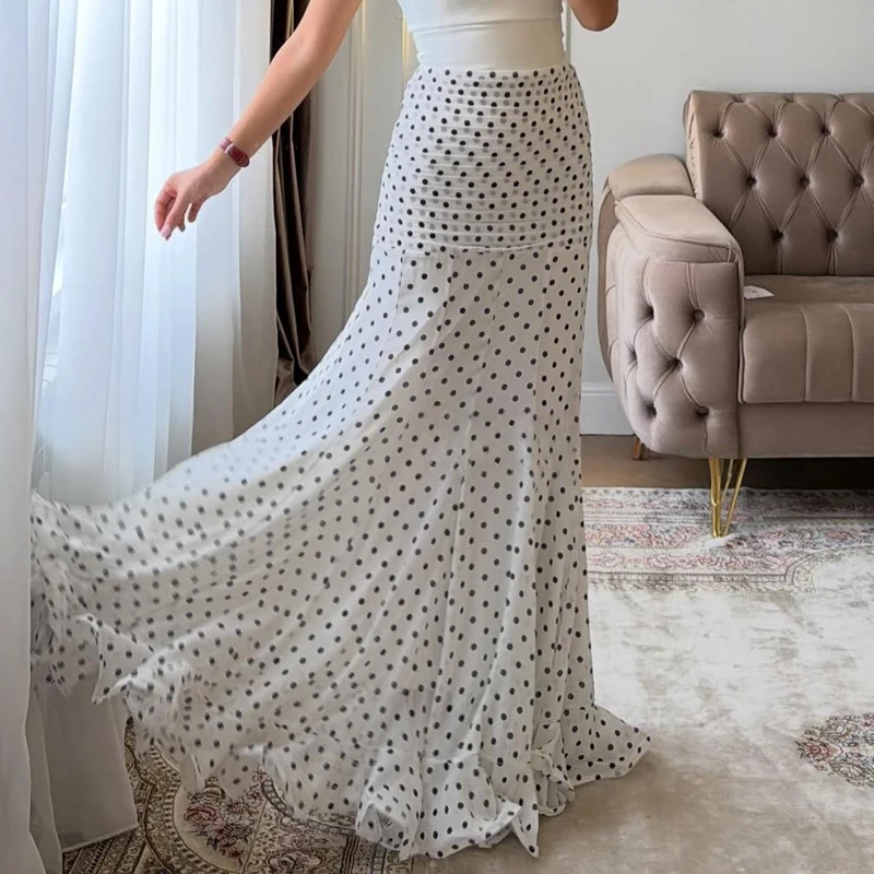 Women Comfortable High Waist Versatile Skirt Fashion Polka Dot Fish Tail Skirt Spring Simple Straight Tube Office Commute Skirt