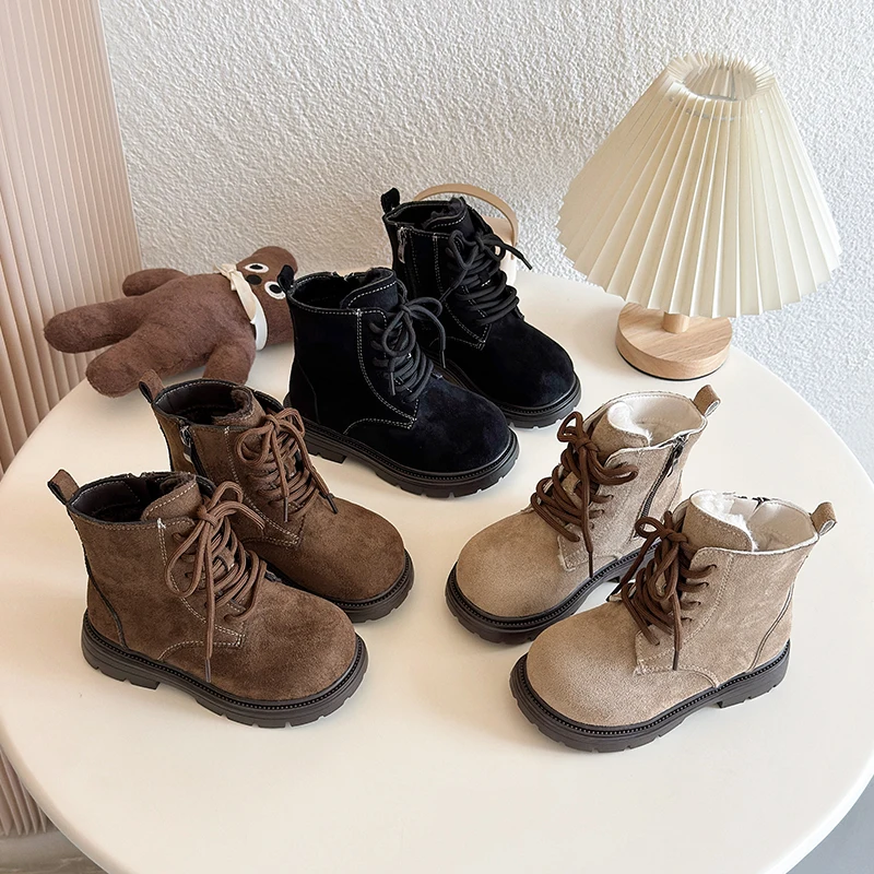 

Детские ботильоны, осень-зима 2023, модные уличные теплые короткие ботинки в стиле ретро, детская нескользящая повседневная обувь на молнии для девочек, размеры 26–37
