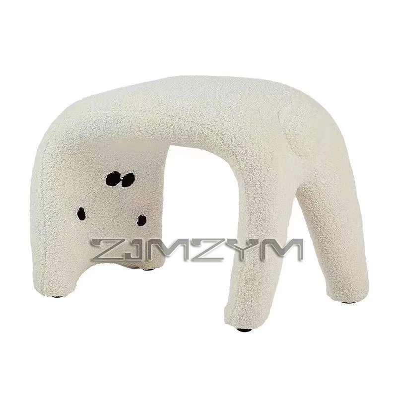 Cat Stool Bent Shoe Change Stool Lamb's Wool Stool Makeup Vanity Stool Entryway Stool Living Room Sofa Low Chairs，Ottomans